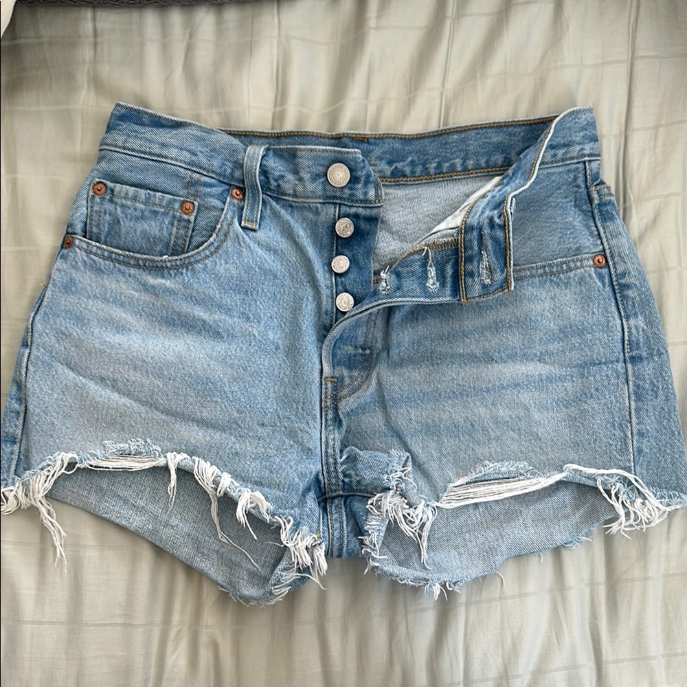 Levi's Blue Jean Shorts with High-Waisted Cut-Off Style
